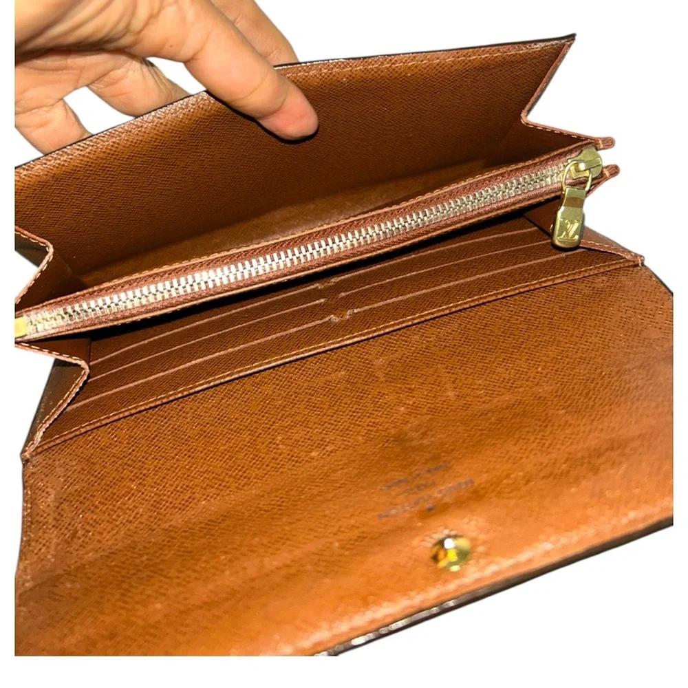 LOUIS VUITTON Coated Canvas Monogram Sarah Women’s Long Wallet Brown Authentic